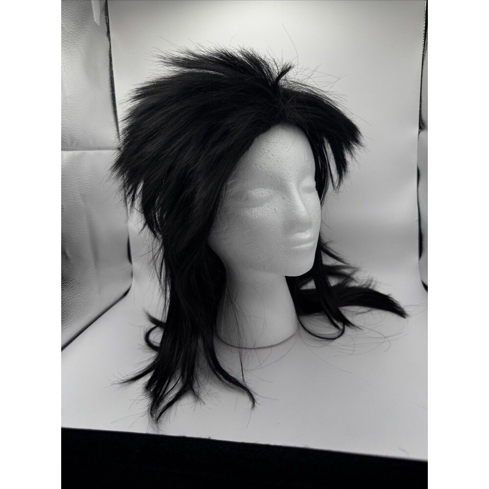 Unisex Long Black 70s 80s Mullet Cher Glam Rock-Rocker Cosplay Wigs Men Women